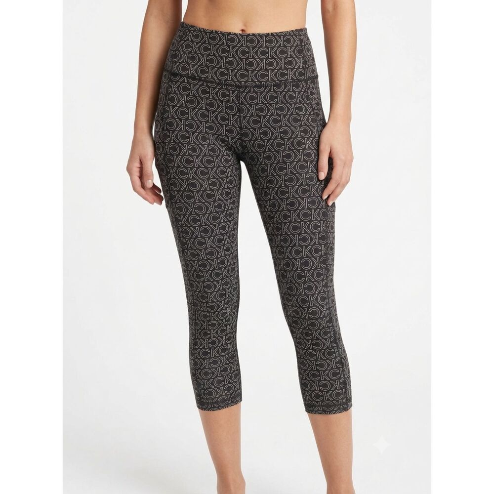 CK Monogram Logo Print Calvin Klein Performance Stretch Leggings Size L Large